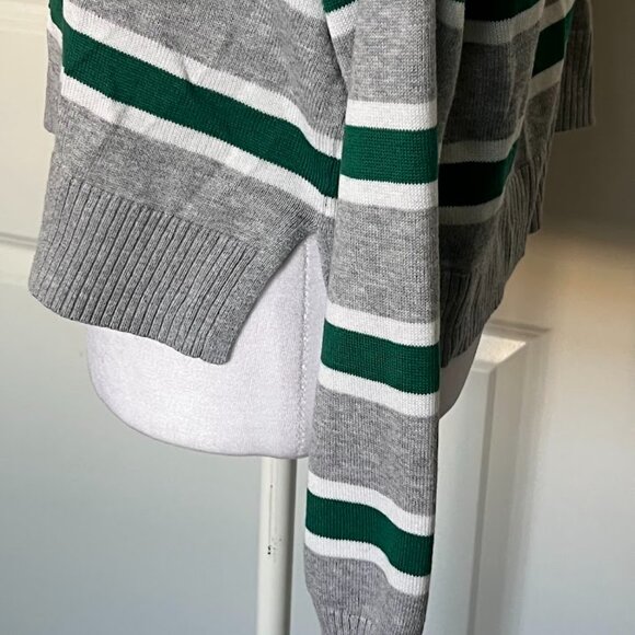 Garage Gray Green Stripe Pullover Cropped Boxy Long Sleeve Sweater Size Small - Picture 12 of 12